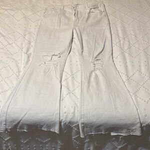 Risen White Flared Distressed Jeans